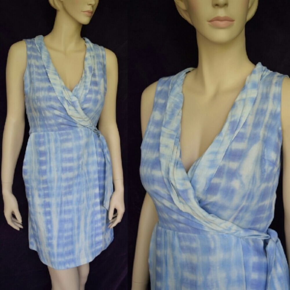 Calypso St. Barth tie-dye blue linen wrap dress xs
